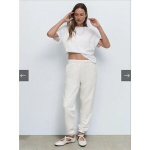 MATE Sweatpants Womens Large White Organic Fleece Relaxed Pocket Jogger Lounge